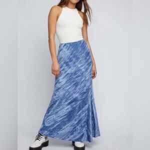 Free People Noa Crushed Velvet Blue Ocean Retro Beachy Slip Maxi Skirt Size XS‎